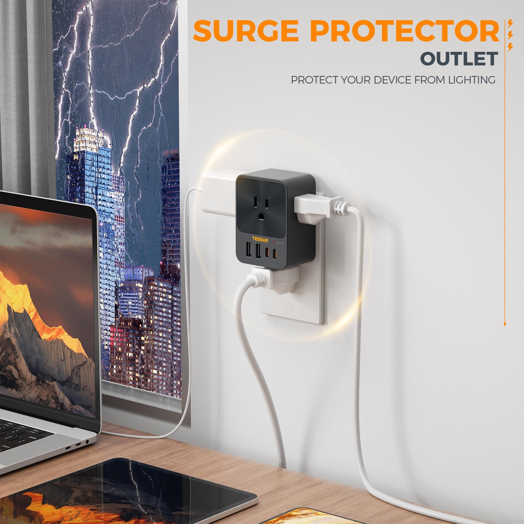 Foto 7 pulgar | Cargador De Pared Usb C Tessan De 30 W Con Extensor De 3 Salidas, 4 Usb - Venta Internacional.