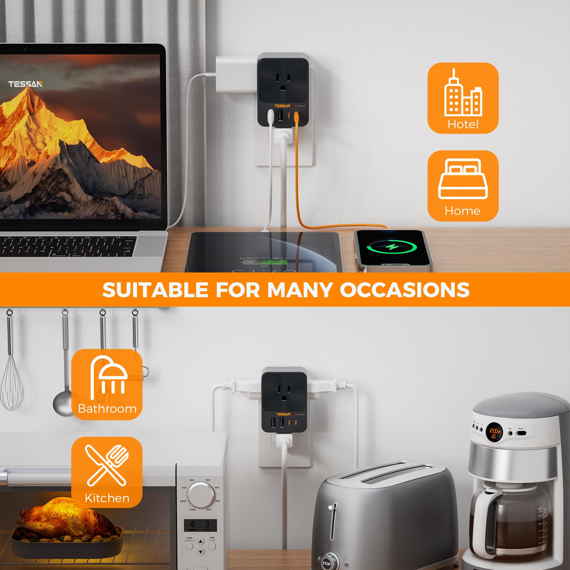 Foto 8 pulgar | Cargador De Pared Usb C Tessan De 30 W Con Extensor De 3 Salidas, 4 Usb - Venta Internacional.