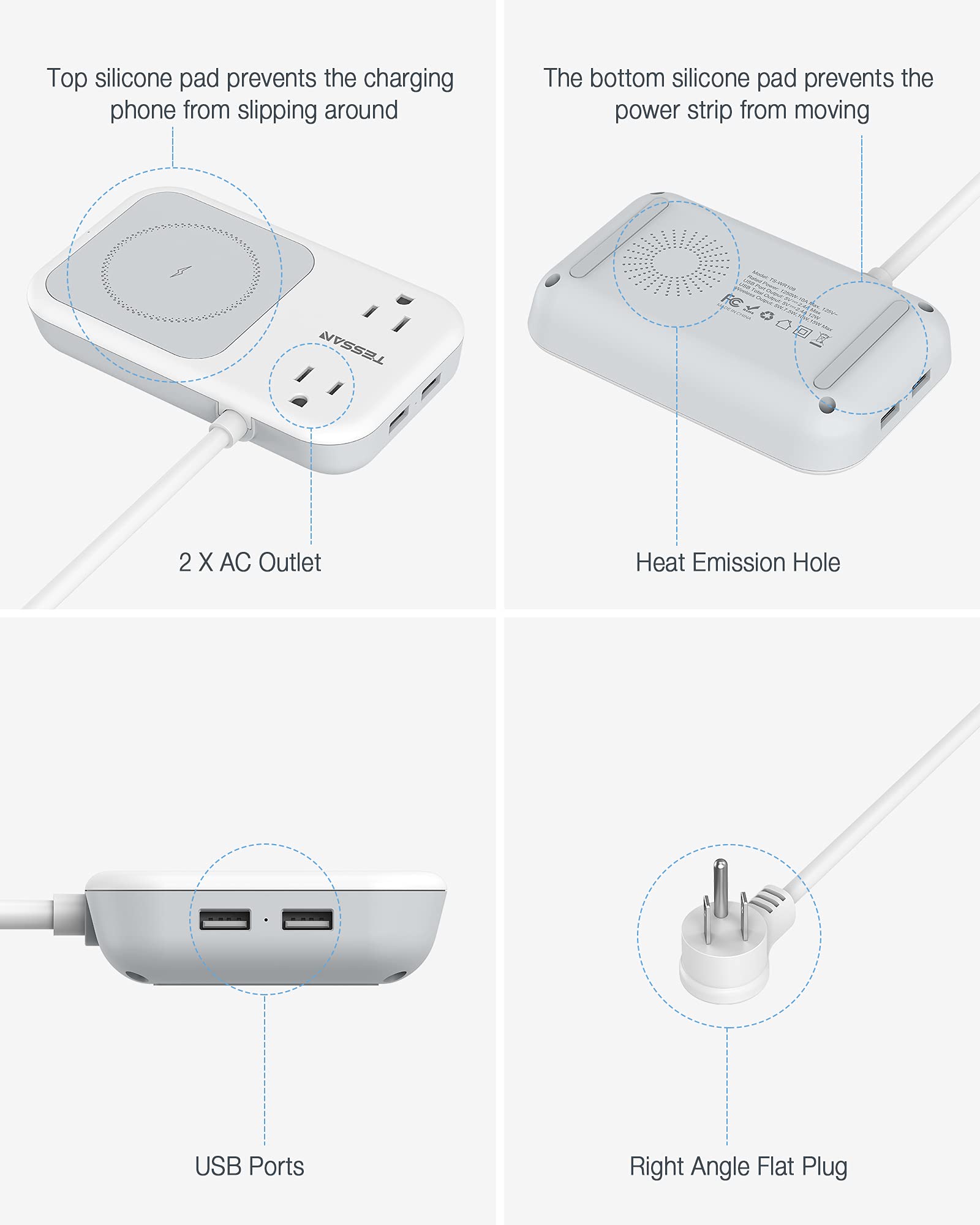 Foto 8 pulgar | Cargador Inalámbrico Power Strip Tessan Small De 2 Salidas, 2 Usb Y 1 Usb - Venta Internacional.