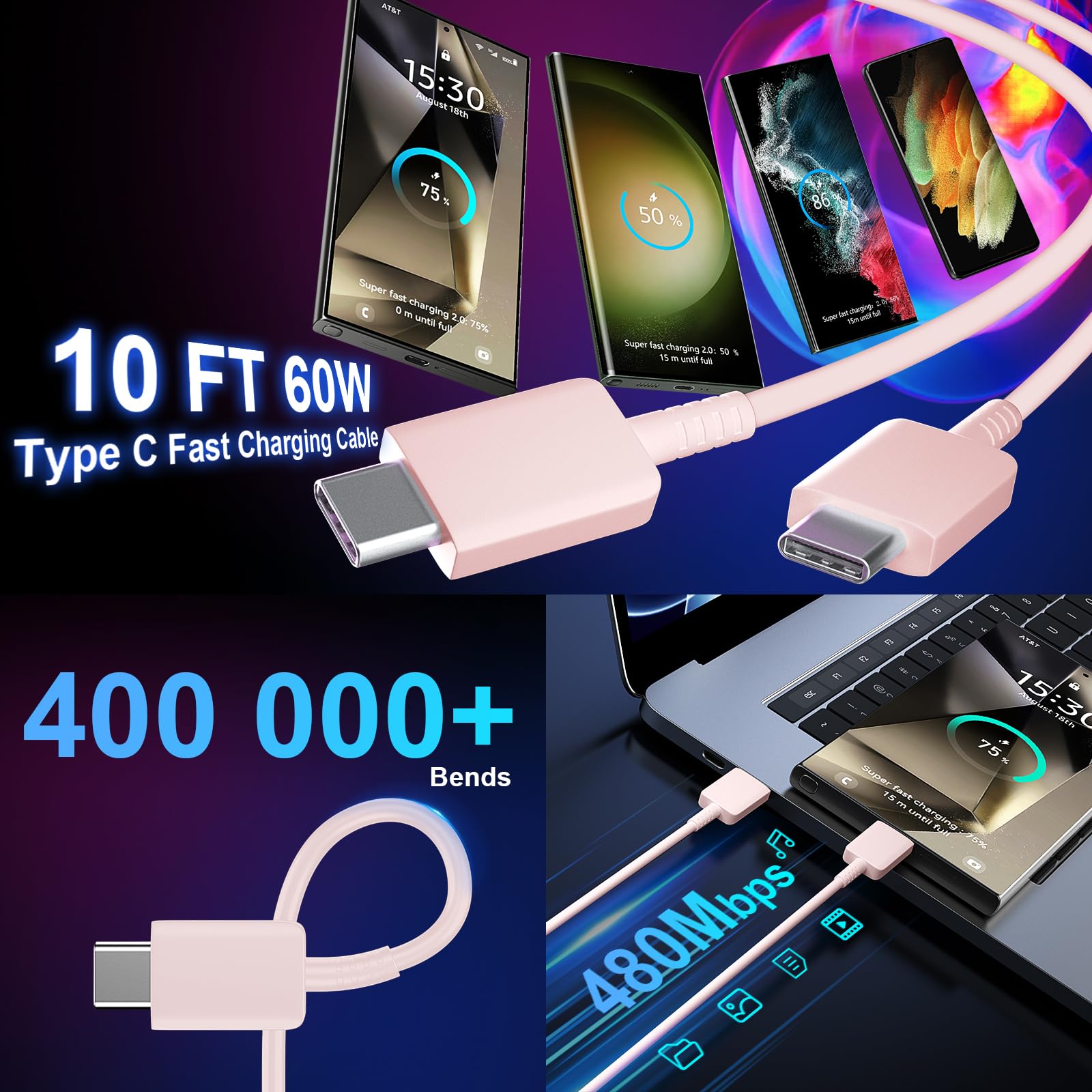 Foto 5 pulgar | Cargador Ubearkk S24 S23 Superrápido Tipo C De 25 W Con Cable De 10 Pies - Venta Internacional.