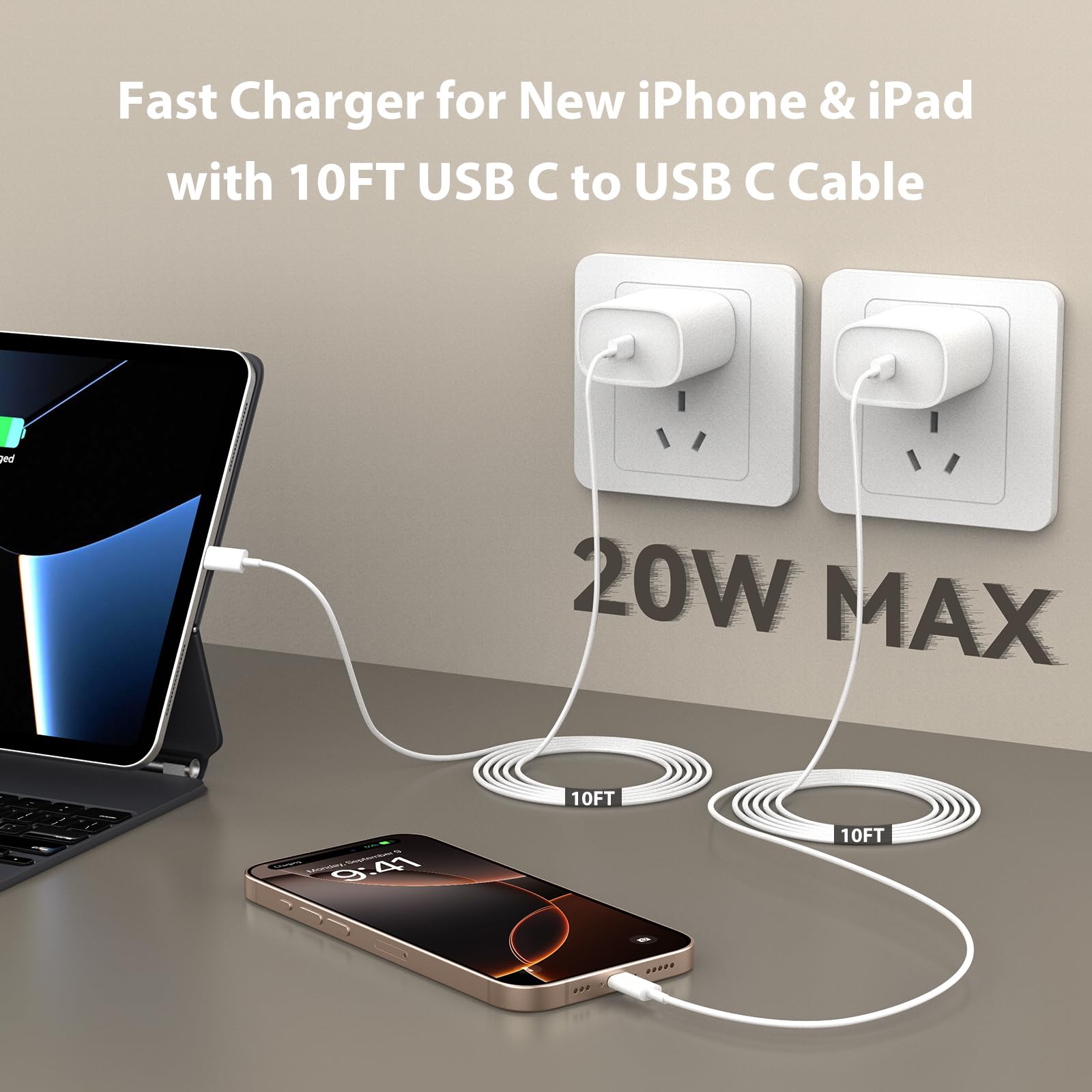 Foto 4 pulgar | Cargador Ubearkk Usb C De 20 W Para Iphone 15/16 Con Cable De 10 Pies - Venta Internacional.