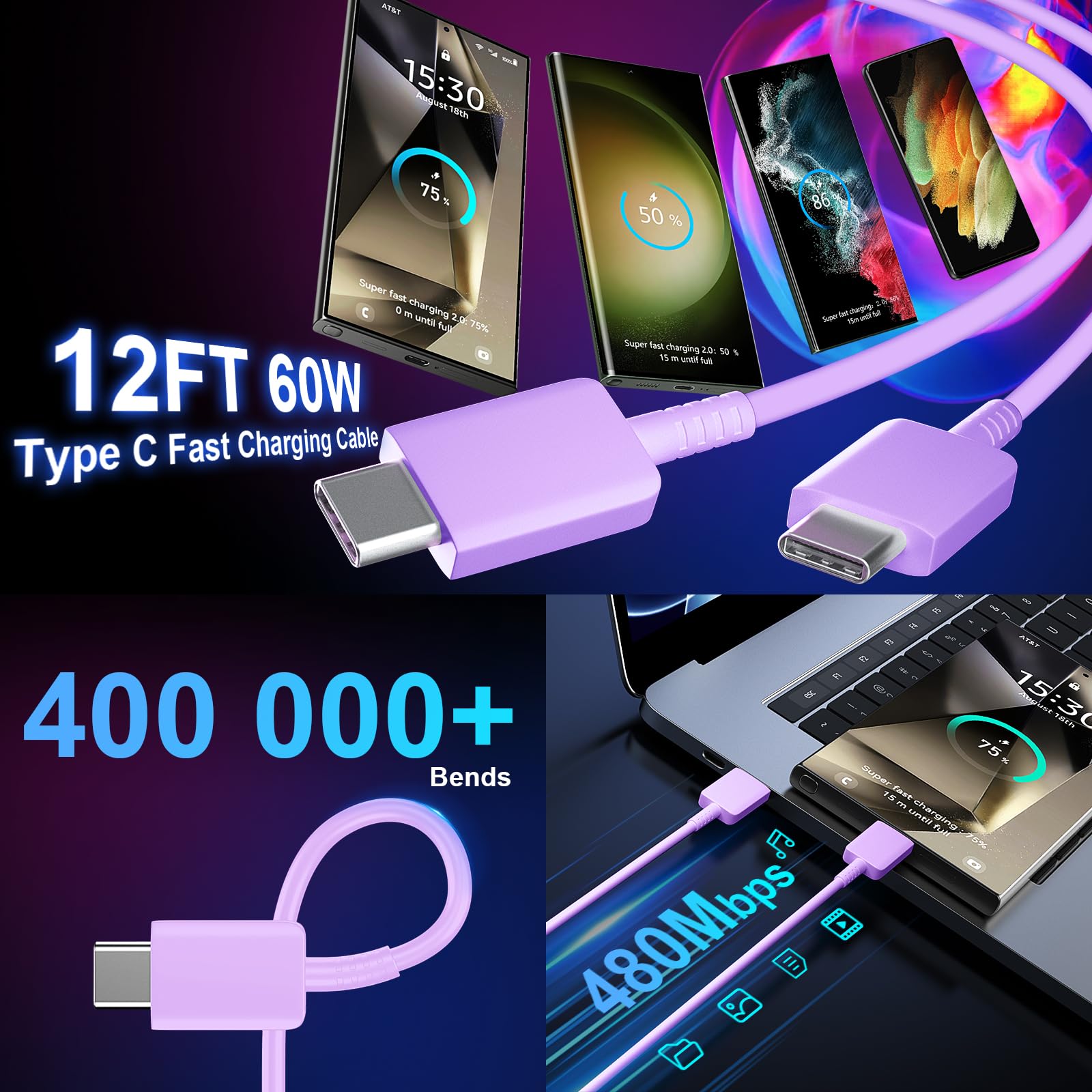 Foto 5 pulgar | Cargador Rápido Usb C Ubearkk 25w Para Samsung Galaxy S25 Purple - Venta Internacional.