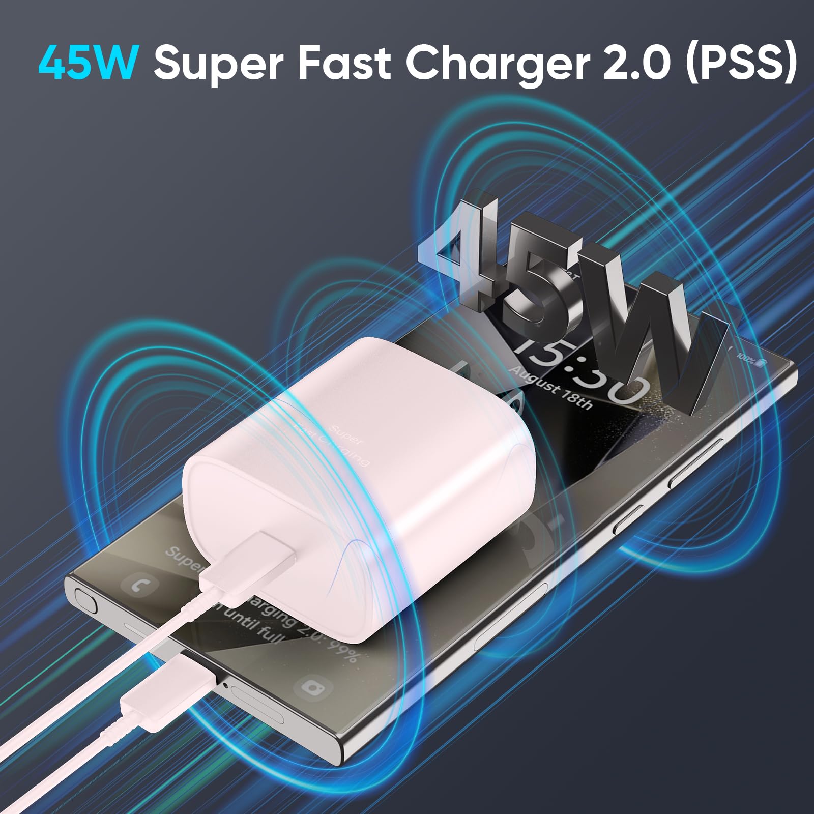 Foto 5 | Cargador Samsung Super Fast Type-c De 45 W Con Cable De 3 M Para Galaxy - Venta Internacional.
