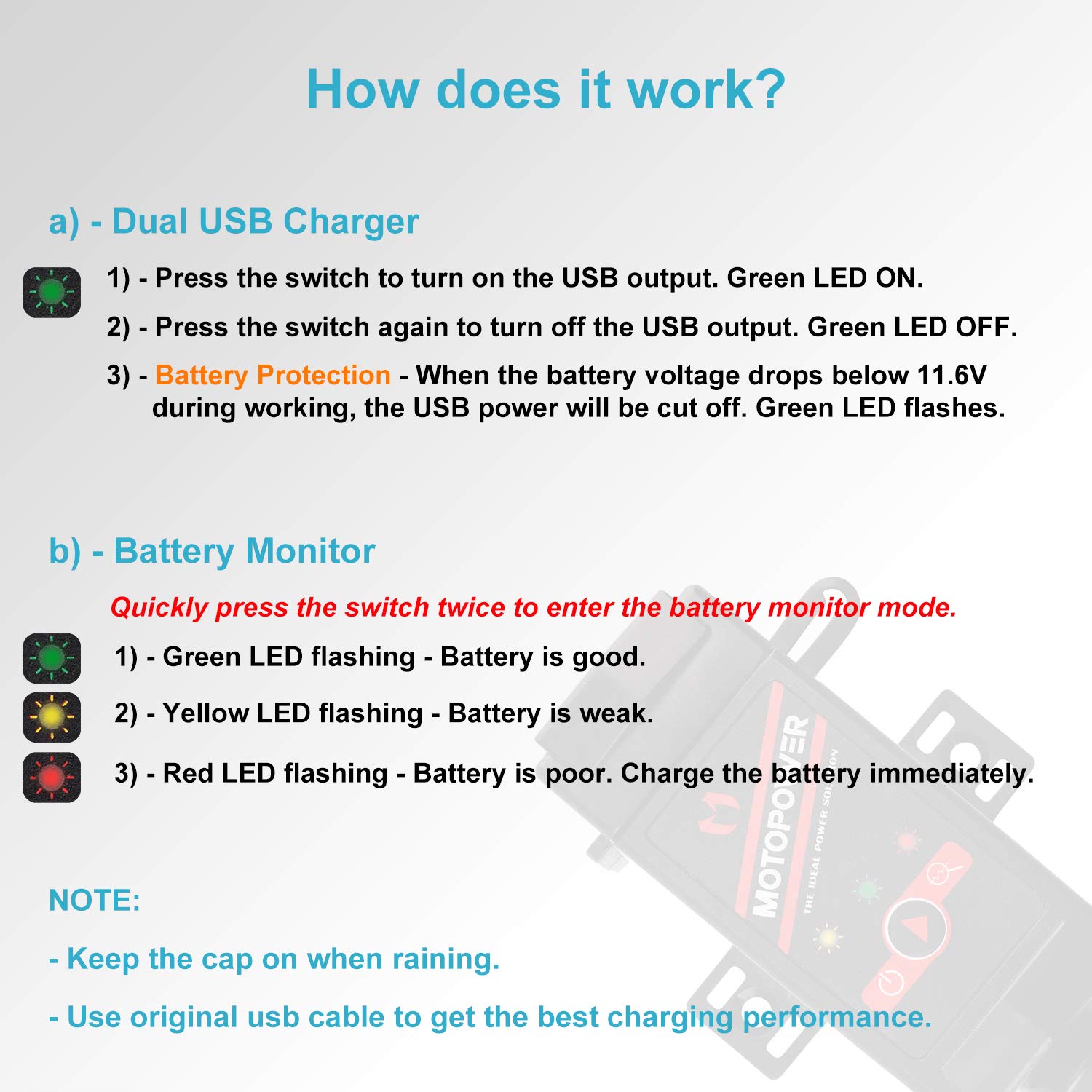 Foto 7 | Adaptador De Doble Puerto Usb Para Motocicleta Motopower Mp0608 3.1a - Venta Internacional.
