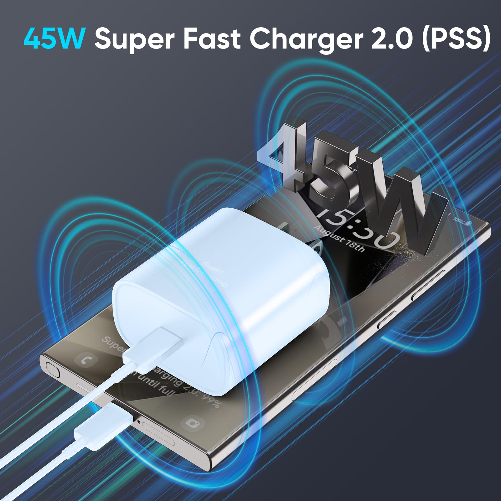 Foto 6 pulgar | Cargador Samsung Super Fast Type-c De 45 W Con Cable De 2 M Para Galaxy - Venta Internacional.
