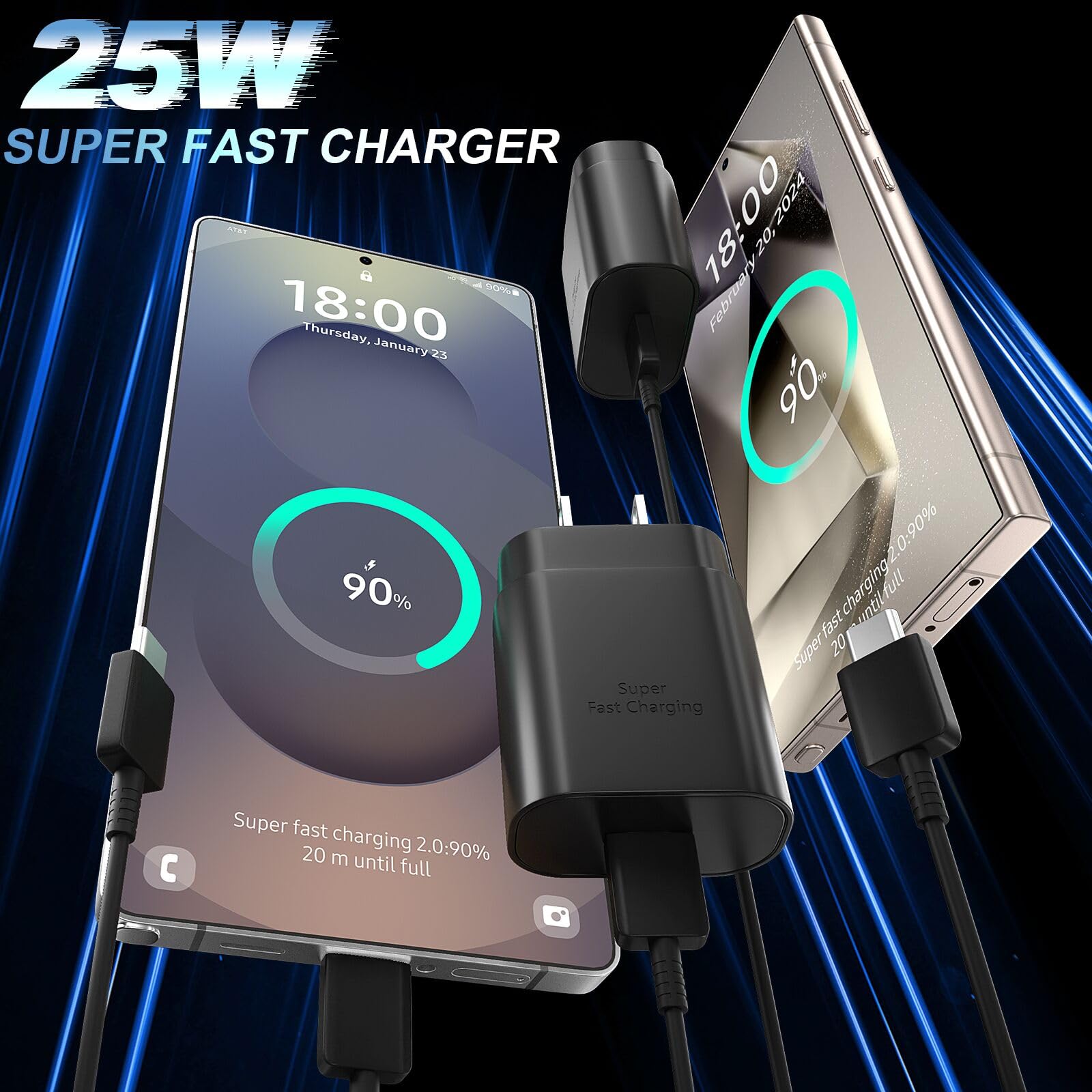Foto 4 | Cargador Ubearkk Tipo C, 25 W, Carga Rápida, Cable De 3 M Para Samsung - Venta Internacional.