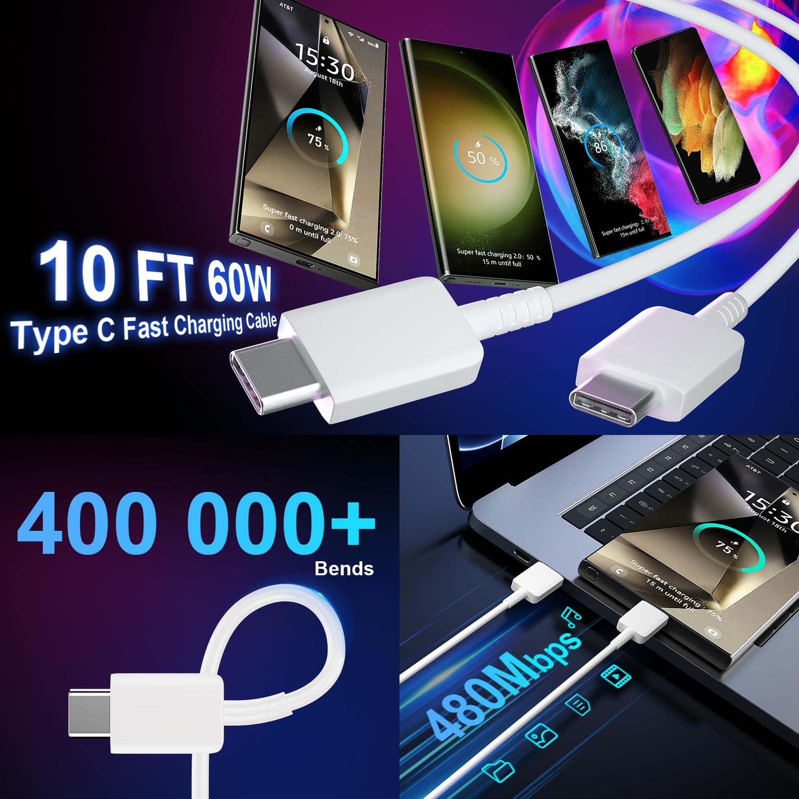 Foto 5 pulgar | Cargador Rápido Samsung, Tipo C, 25 W, Con Cable De 10 Pies, Negro - Venta Internacional.
