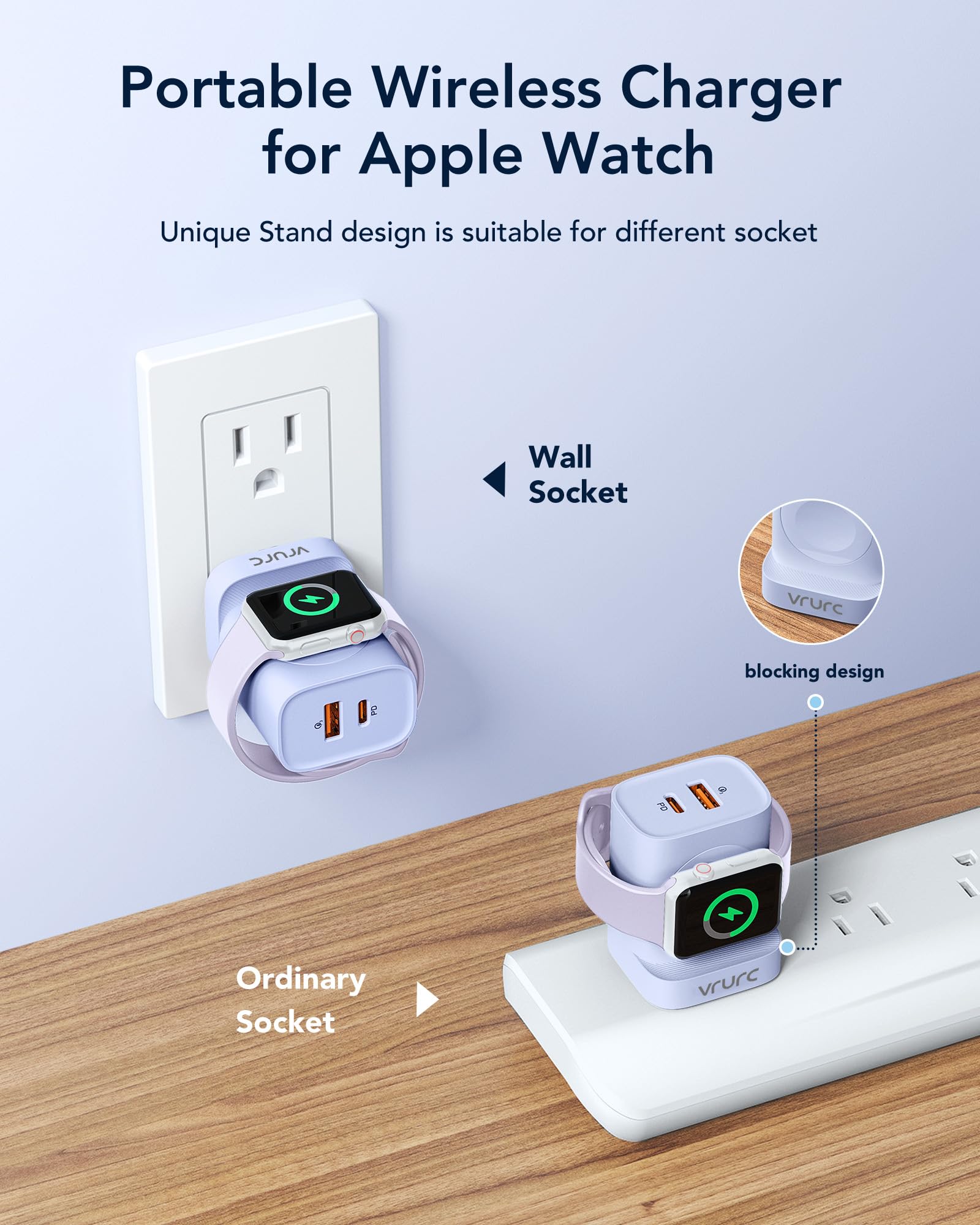 Foto 4 pulgar | Cargador Vrurc Para Apple Watch 20w Pd 3 En 1 Inalámbrico Morado - Venta Internacional.