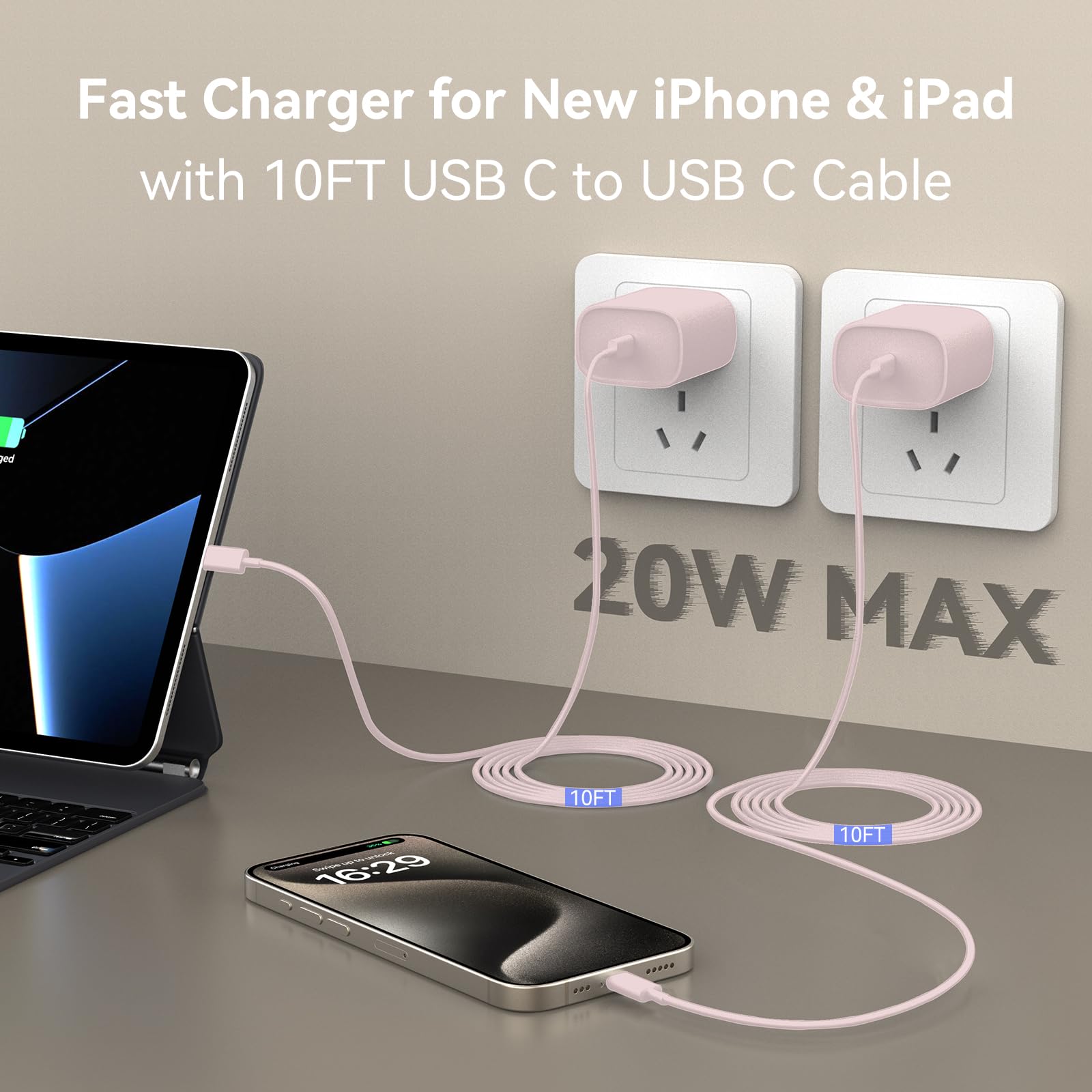 Foto 4 pulgar | Cargador Y Cable Usb-c Pd De 20 W Para Iphone 15 Pro Max, Color Rosa - Venta Internacional.