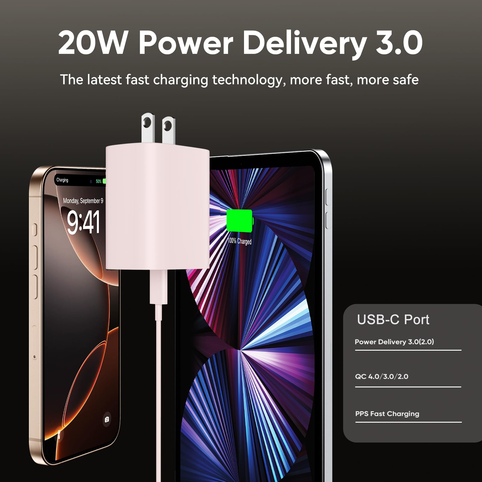 Foto 4 | Cargador Y Cable Usb-c Pd De 20 W Para Iphone 15 Pro Max, Color Rosa - Venta Internacional.