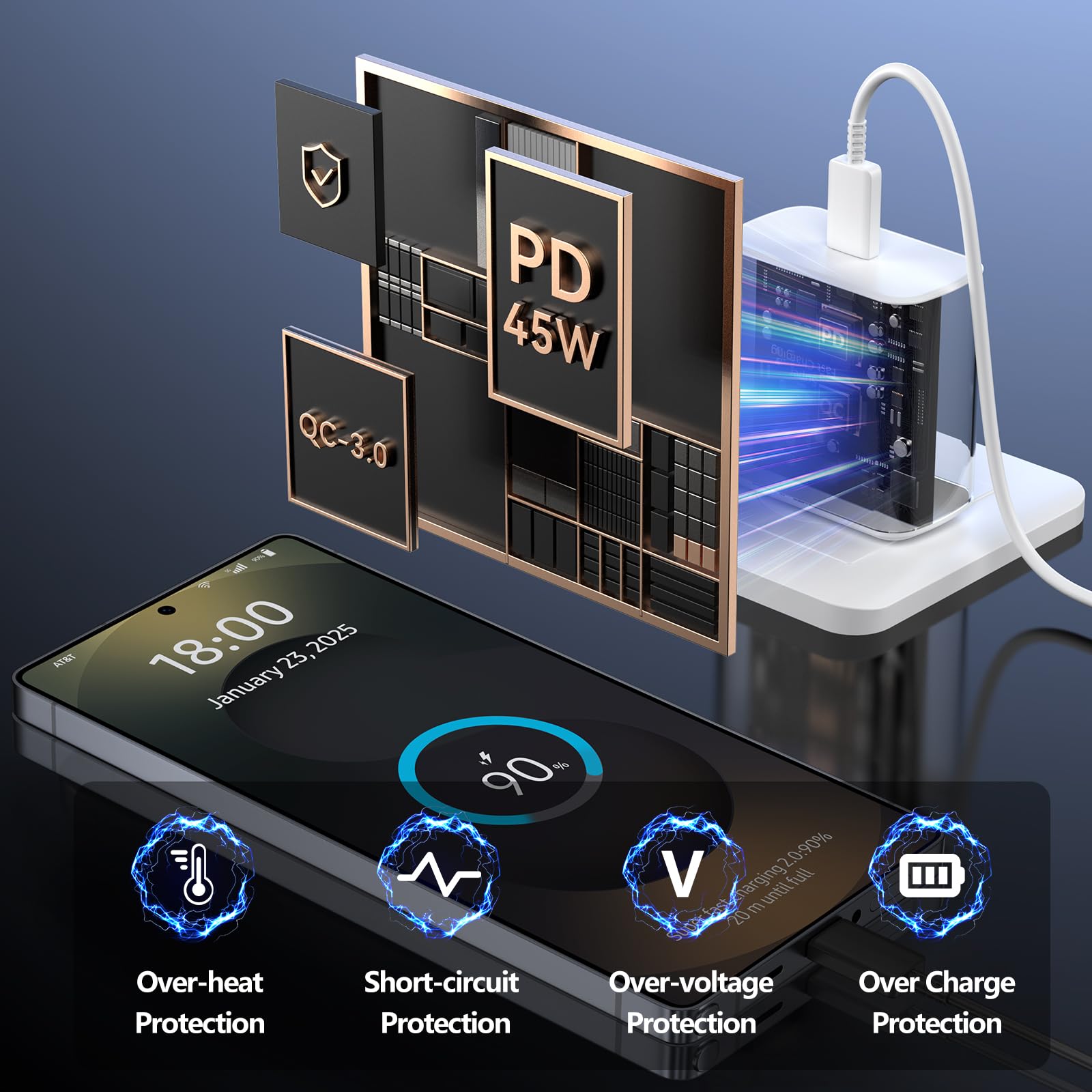 Foto 6 | Cargador Usb Tipo C De 45 W De Carga Superrápida Para Samsung - Venta Internacional.