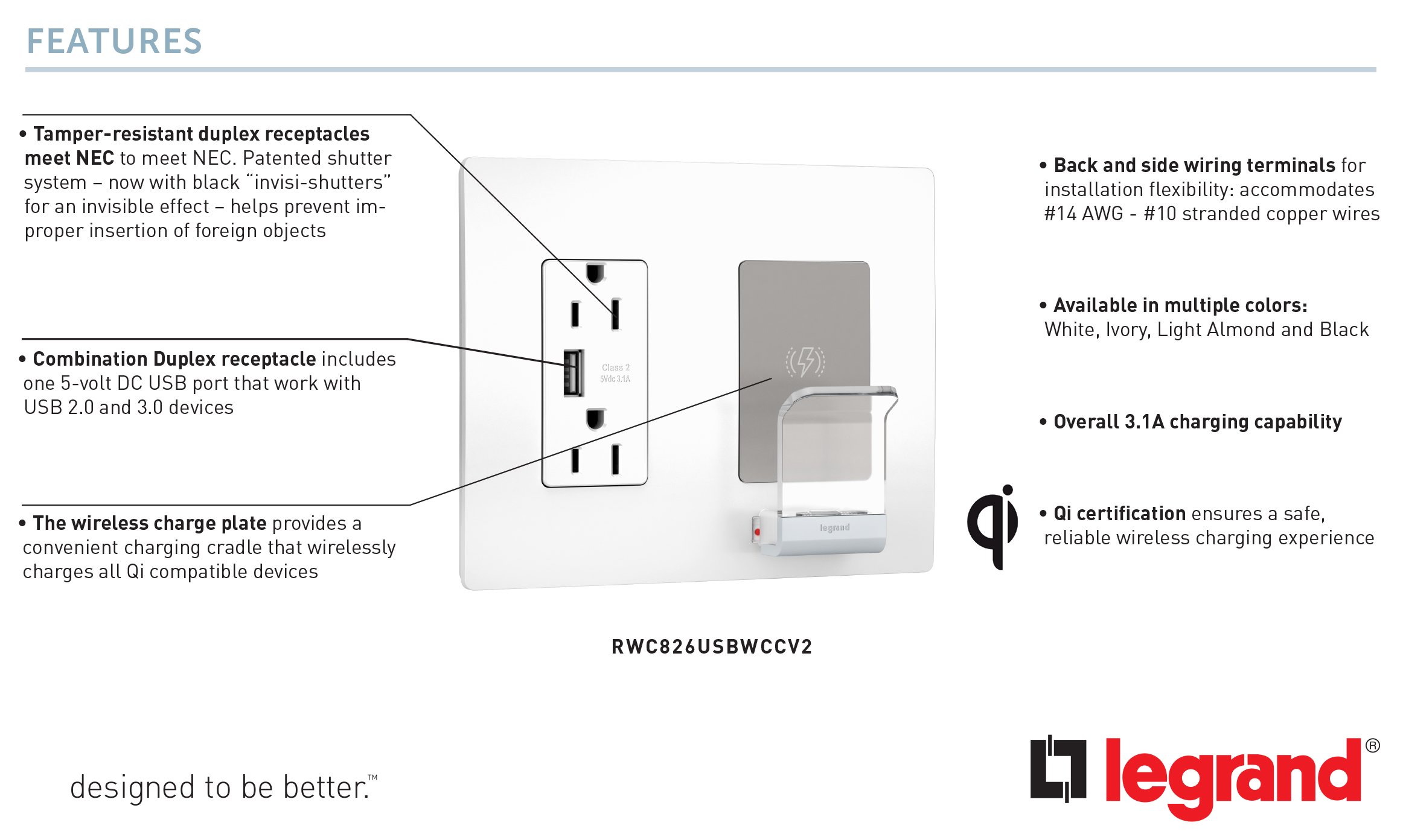 Foto 6 | Cargador Usb Inalámbrico Legrand Radiant Rwc826usbwccv2 Blanco - Venta Internacional.