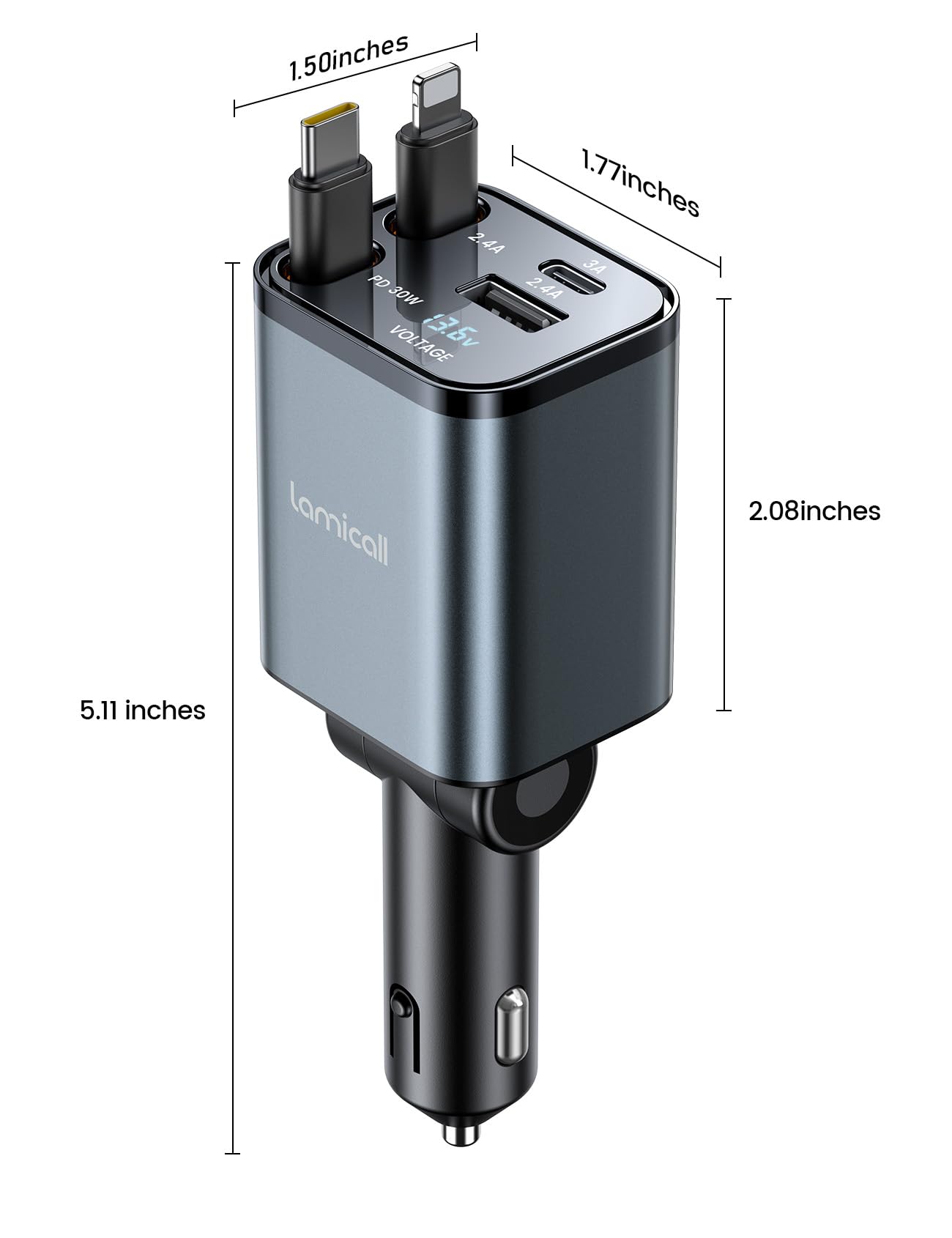 Foto 8 pulgar | Cargador De Coche Lamicall Retráctil Usb C De 69 W Con 4 Puertos Para Iphone - Venta Internacional.