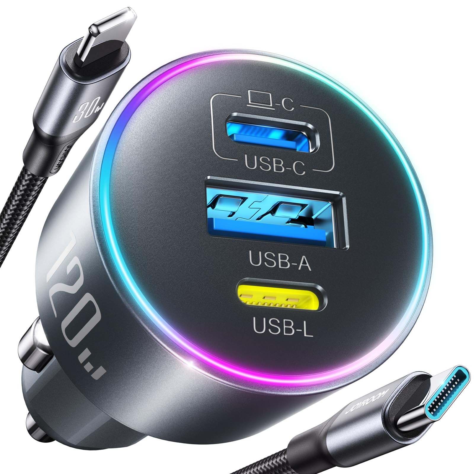 Foto 1 | Cargador De Coche Usb C Joyroom De 120 W Y 3 Puertos Con Tapa De Alimentación Inversa. - Venta Internacional.