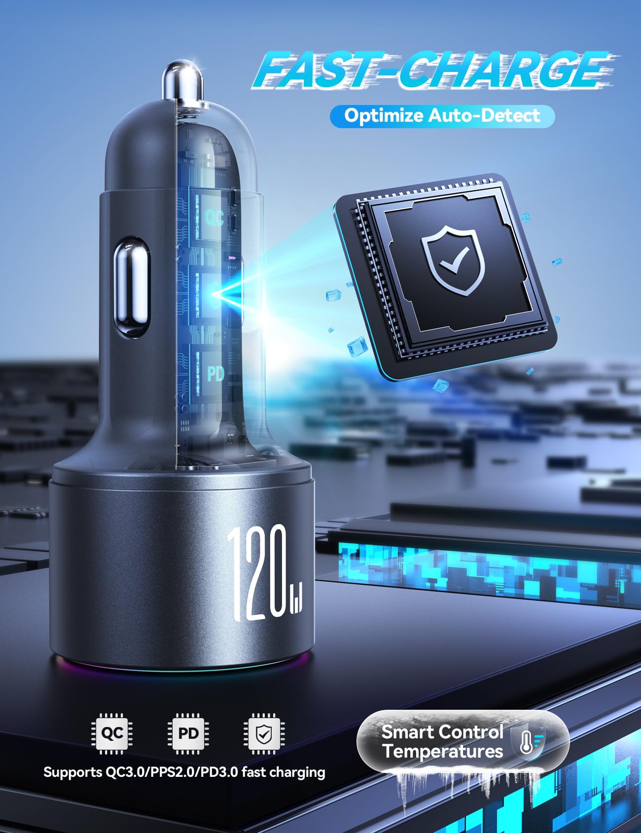 Foto 8 pulgar | Cargador De Coche Usb C Joyroom De 120 W Y 3 Puertos Con Tapa De Alimentación Inversa. - Venta Internacional.