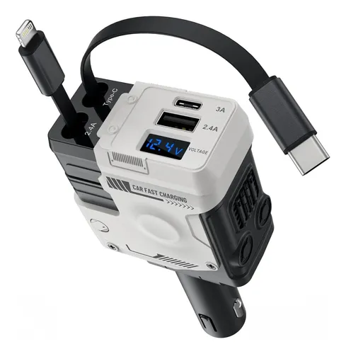 Foto 1 | Cargador De Auto Coche 120w Pd 4 En 1 Carga Retráctil