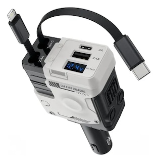 Foto 1 | Cargador De Auto Coche 120w Pd 4 En 1 Carga Retráctil