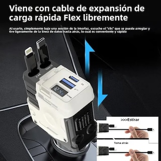 Foto 2 | Cargador De Auto Coche 120w Pd 4 En 1 Carga Retráctil