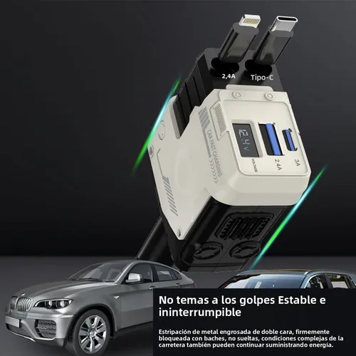 Foto 3 | Cargador De Auto Coche 120w Pd 4 En 1 Carga Retráctil