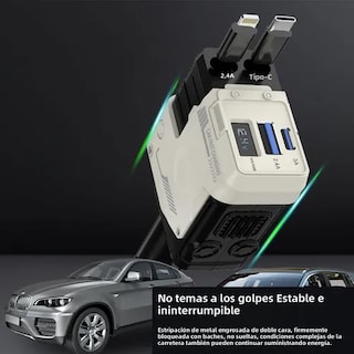 Foto 3 | Cargador De Auto Coche 120w Pd 4 En 1 Carga Retráctil
