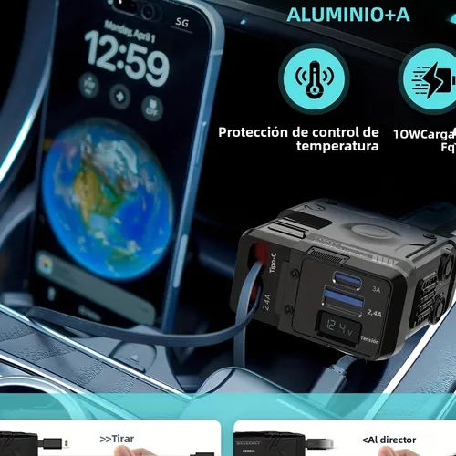 Foto 5 pulgar | Cargador De Auto Coche Xtellar 120w Pd 4 En 1 Carga Retráctil