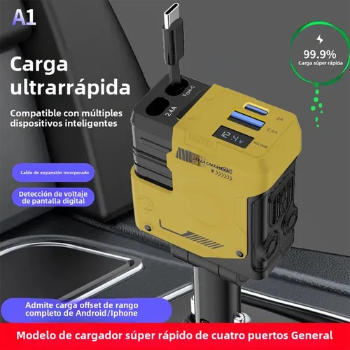 Foto 3 pulgar | Cargador De Auto Coche Xtellar 120w Pd 4 En 1 Carga Retráctil