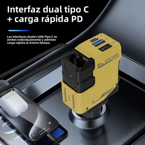 Foto 4 pulgar | Cargador De Auto Coche Xtellar 120w Pd 4 En 1 Carga Retráctil