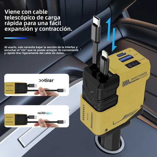 Foto 5 pulgar | Cargador De Auto Coche Xtellar 120w Pd 4 En 1 Carga Retráctil