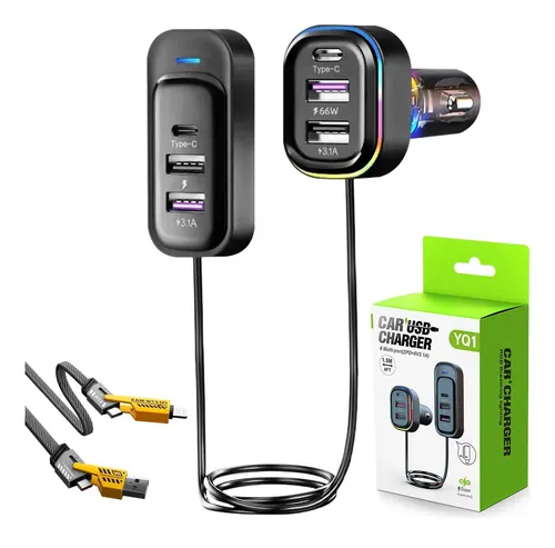 Cargador para Auto 4 Puertos USB-A y 2 Puertos USB-C Xtellar Turbo 65 W