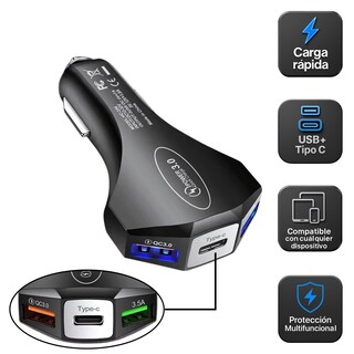 Foto 1 | Cargador para Auto con Carga Rápida USB y Tipo C – Ideal para iPhone, Samsung y Otros