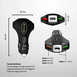 Foto 2 | Cargador para Auto con Carga Rápida USB y Tipo C – Ideal para iPhone, Samsung y Otros