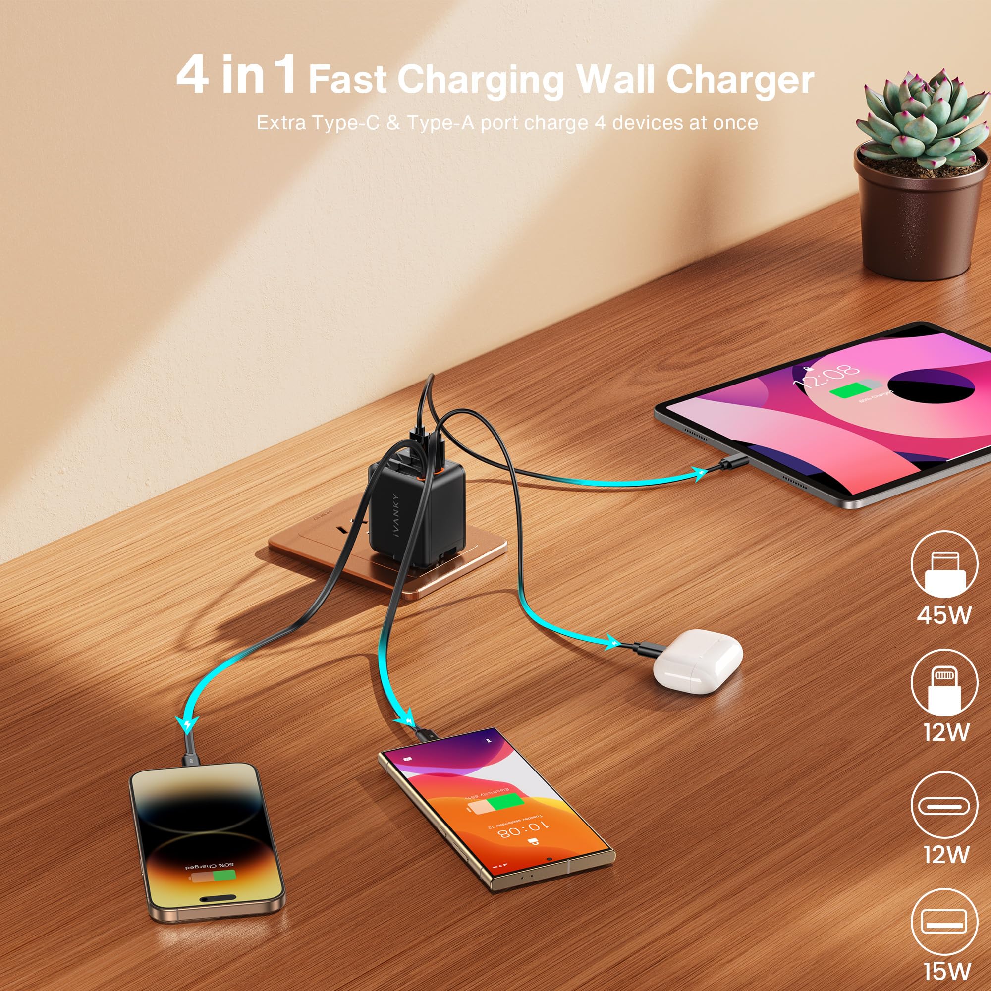 Foto 5 pulgar | Cargador Ivanky 4 En 1 Retráctil Gan 45w Más Pequeño Para Iphone - Venta Internacional.