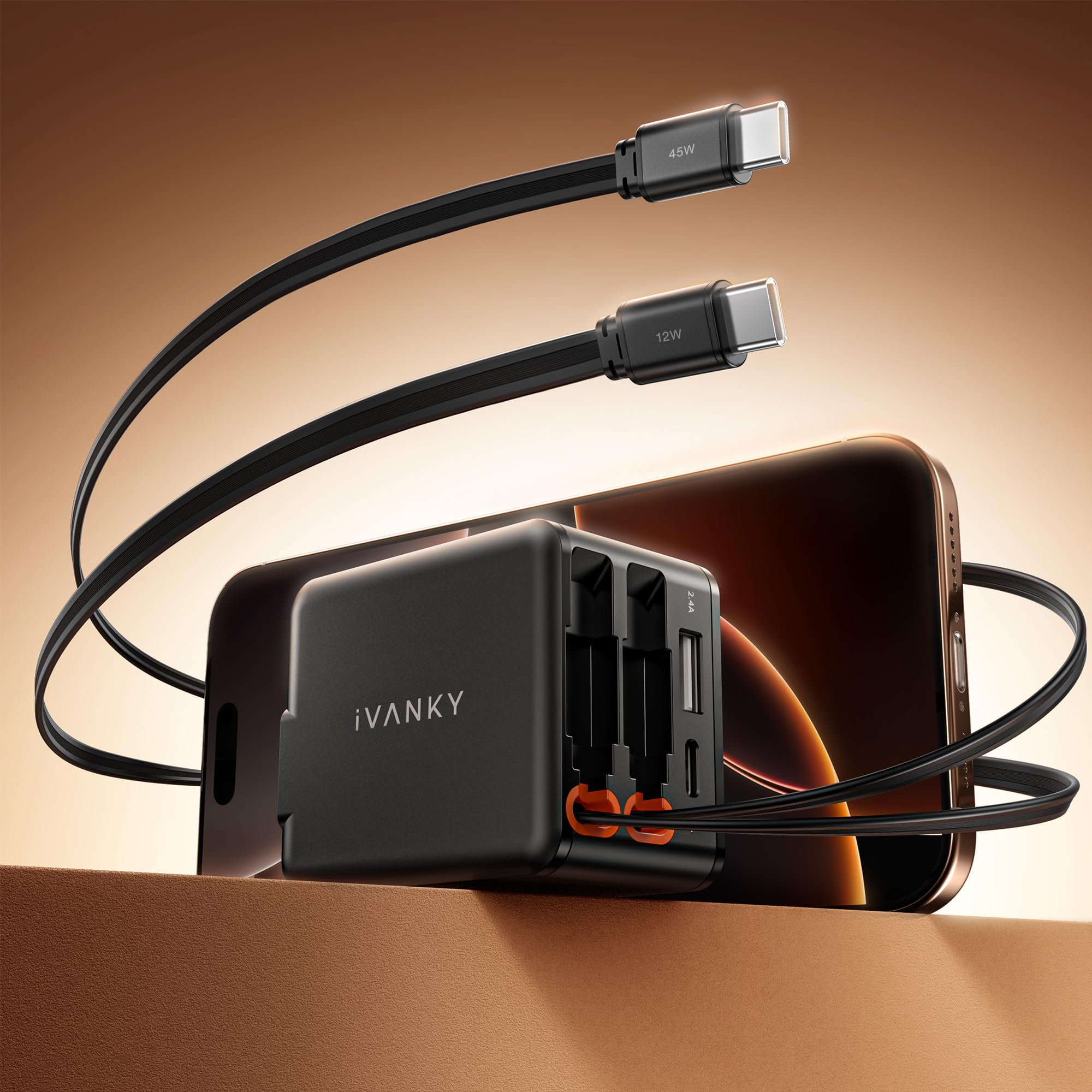 Foto 2 pulgar | Cargador De Pared Retráctil Ivanky De 84 W Con Cables Duales Usb-c 4 En 1 - Venta Internacional.
