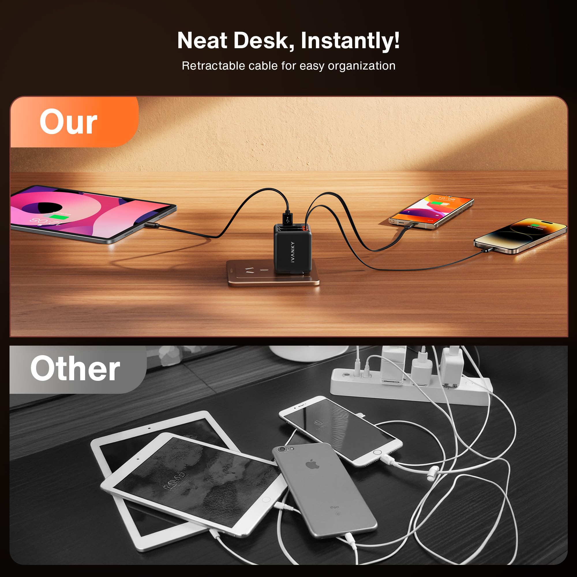Foto 7 pulgar | Cargador De Pared Retráctil Ivanky De 84 W Con Cables Duales Usb-c 4 En 1 - Venta Internacional.