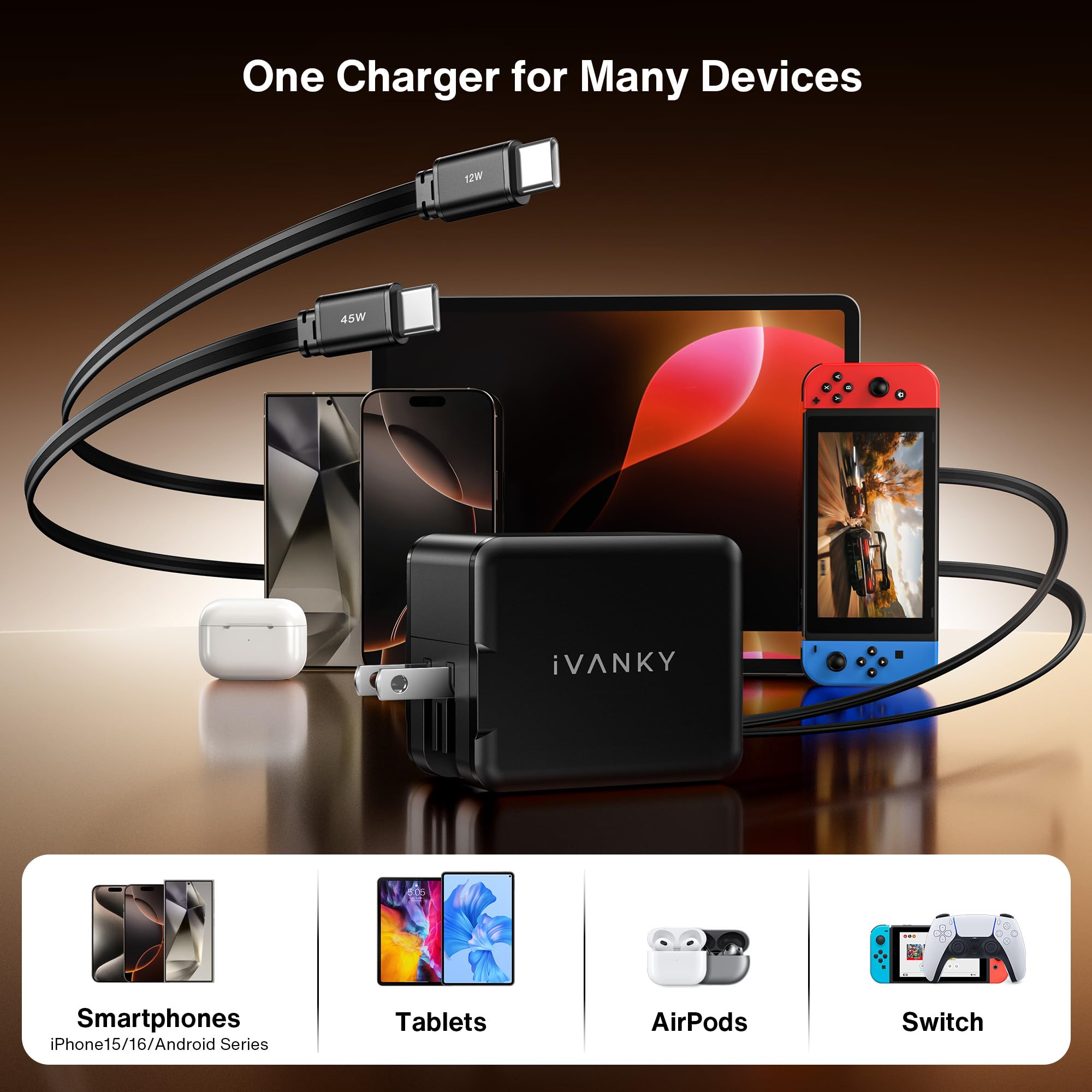 Foto 8 pulgar | Cargador De Pared Retráctil Ivanky De 84 W Con Cables Duales Usb-c 4 En 1 - Venta Internacional.
