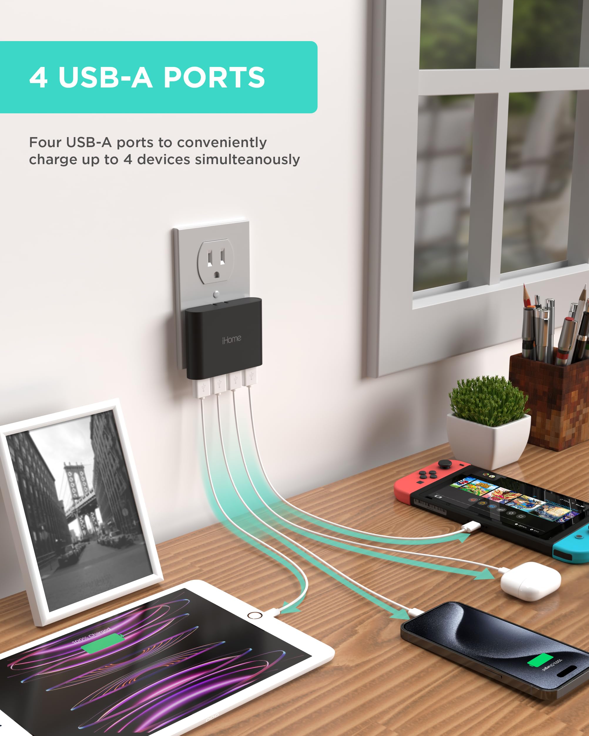 Foto 3 pulgar | Cargador De Pared Usb Ihome Slim Ac Pro Multipuerto De 4 Puertos - Venta Internacional.