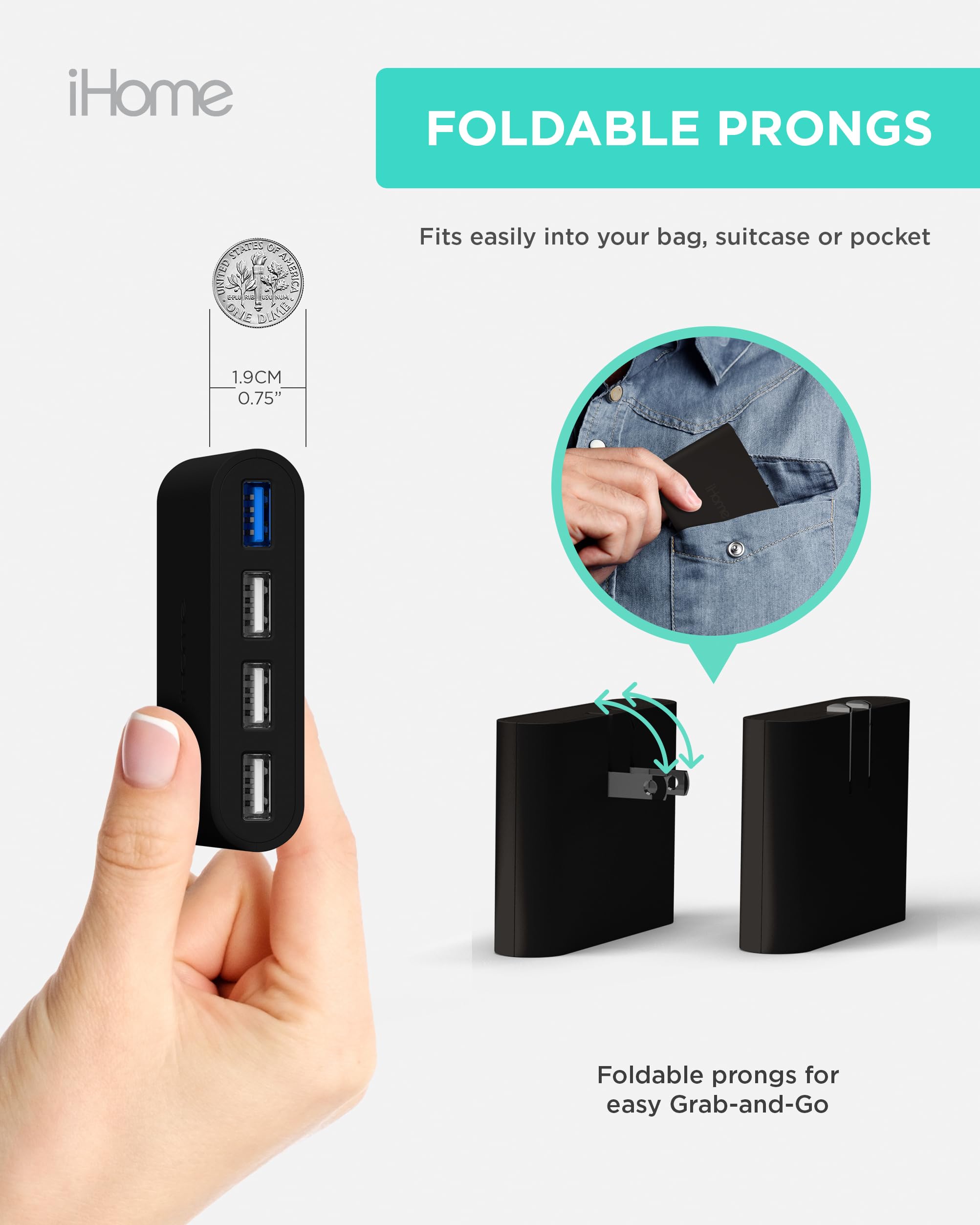 Foto 6 pulgar | Cargador De Pared Usb Ihome Slim Ac Pro Multipuerto De 4 Puertos - Venta Internacional.