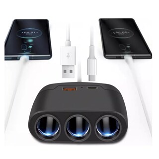 Foto 3 | 3 En 1 Adaptador Múltiples Puertos Usb Cargador De Coche Lab.g Negro