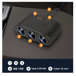 Foto 4 | 3 En 1 Adaptador Múltiples Puertos Usb Cargador De Coche Lab.g Negro