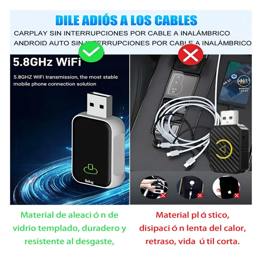 Foto 3 pulgar | Carplay Adaptador Inalámbrico Wireless Para Phone Y Android Belug  Negro