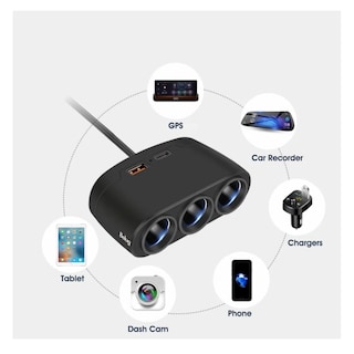 Foto 5 | 3 En 1 Adaptador Múltiples Puertos Usb Cargador De Coche Belug Negro
