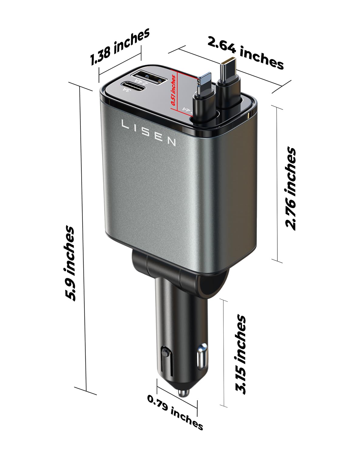 Foto 8 pulgar | Cargador De Coche Lisen Retráctil 69w Usb-c Para Iphone 16 - Venta Internacional.