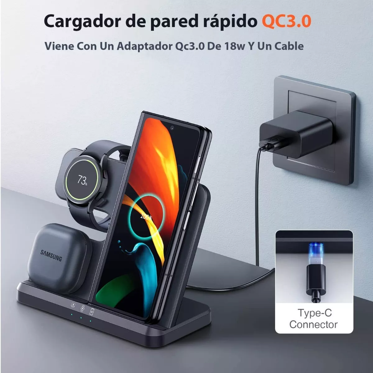 Foto 2 | Cargador Inalámbrico Para Samsung Z  Eo Safe Imports Esi-3684 Negro