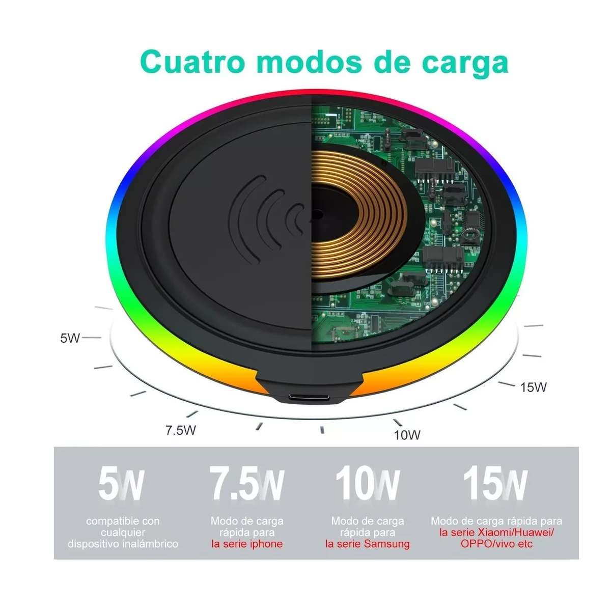 Foto 2 | Cargador Inalámbrico Móvil de Carga Rápida Universal 15w Eo Safe Imports Esi-8113 color Negro