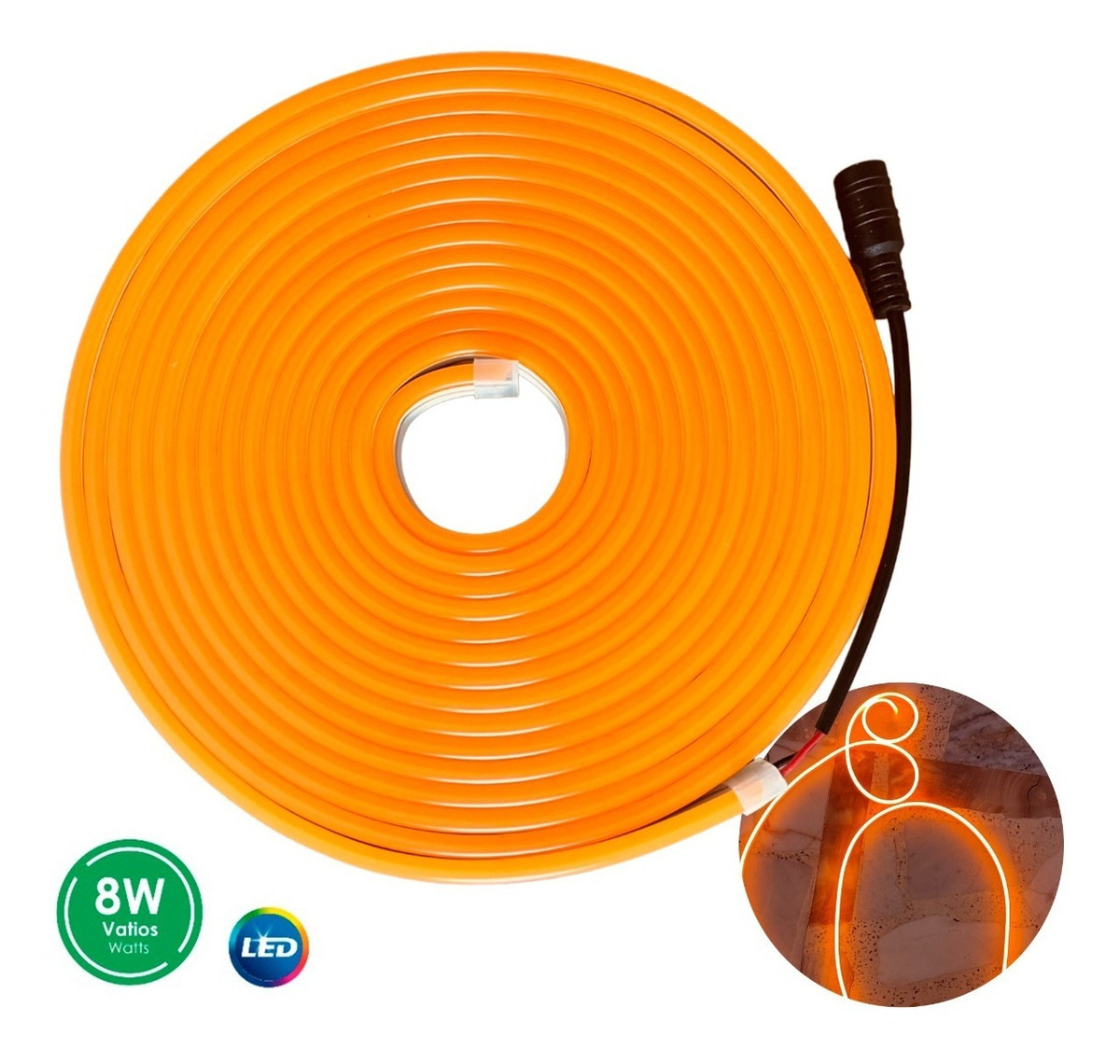 Tira Led Neon Flex 5m 12v Alto Brillo Decorativa Ip65 Color De La Luz Naranja