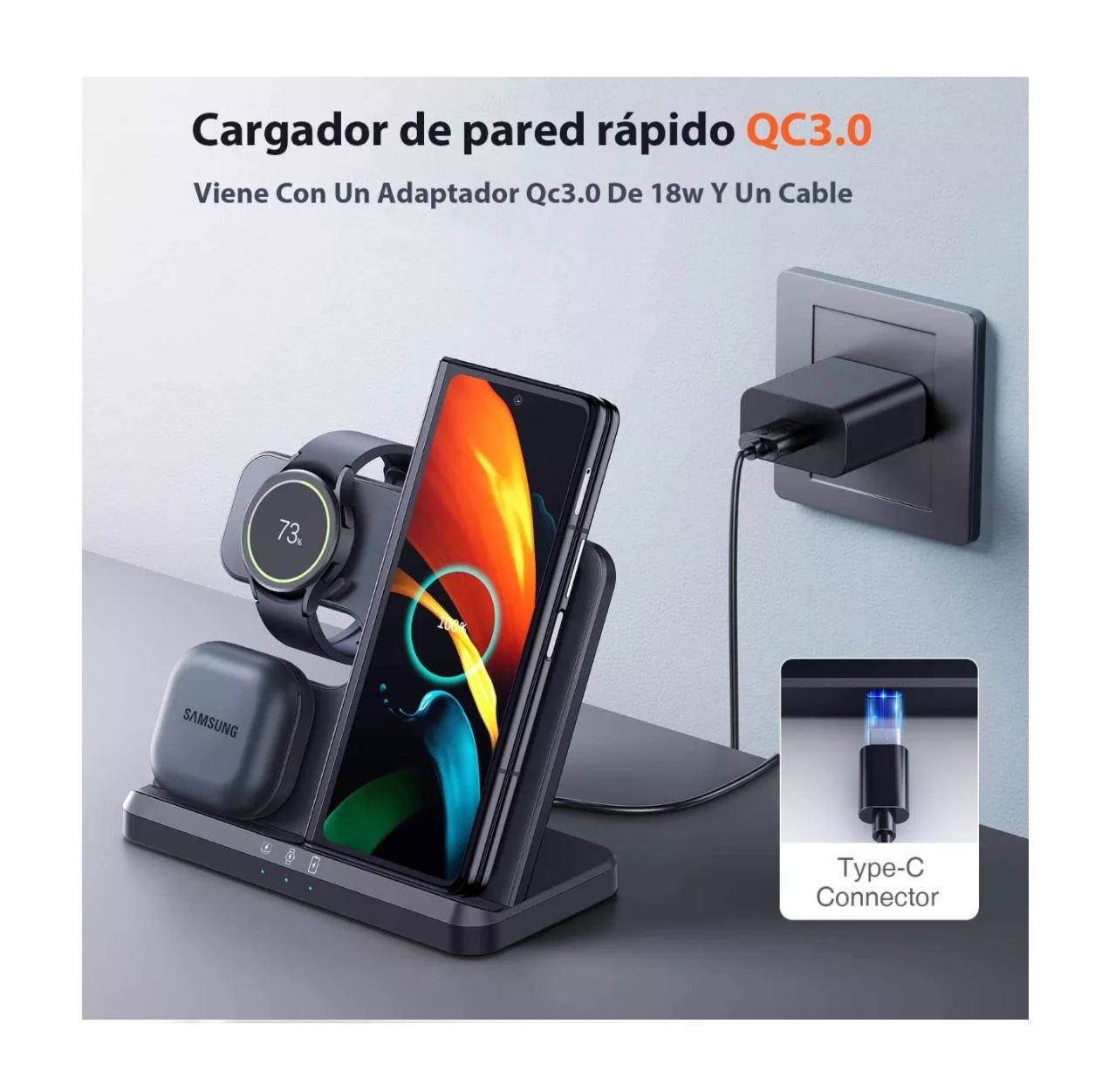 Foto 4 | Cargador Inalámbrico Lab.G Negro para Samsung Z Fold 4/3 Watch 5/4 Buds