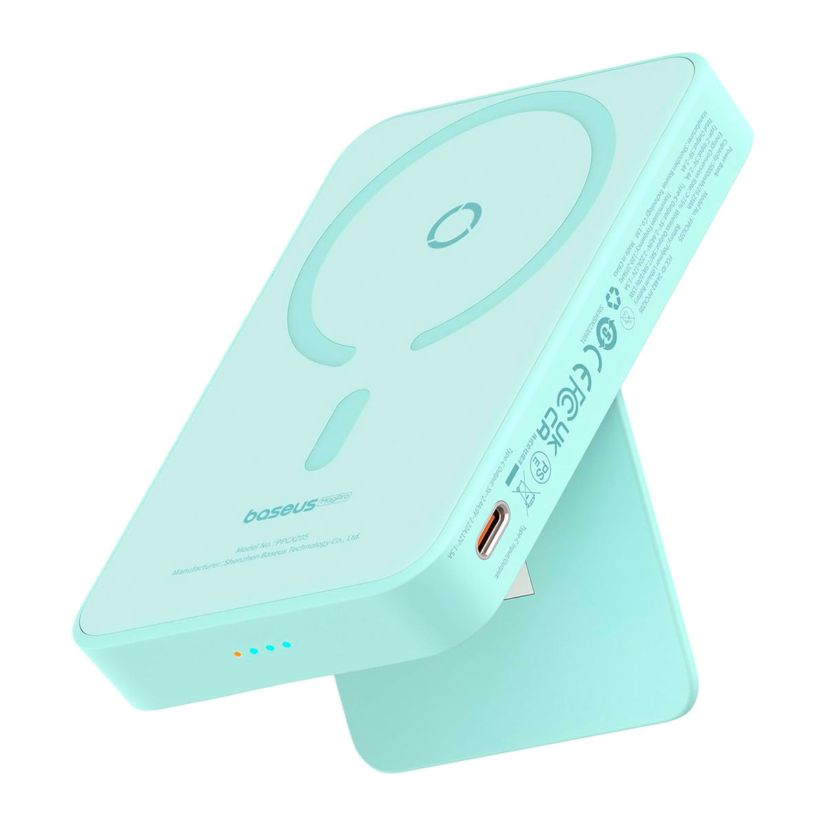 Power Bank Magnética 5000 Mah Pd 20w Baseus Magpro con Soporte Y Usb-c Lateral Azul