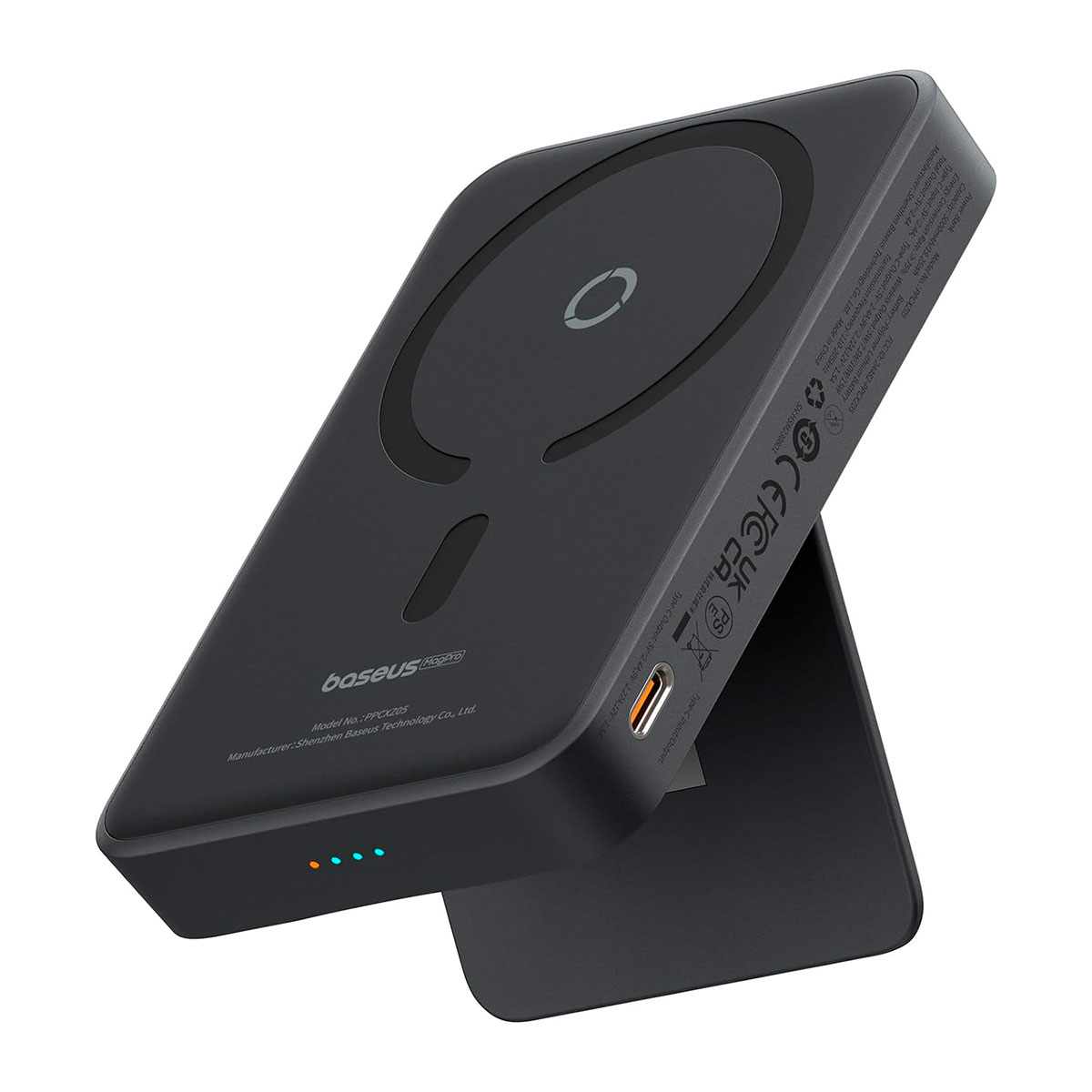 Power Bank Magnética 5000 Mah Pd 20w Baseus Magpro Con Soporte Y Usb-c Lateral Negro