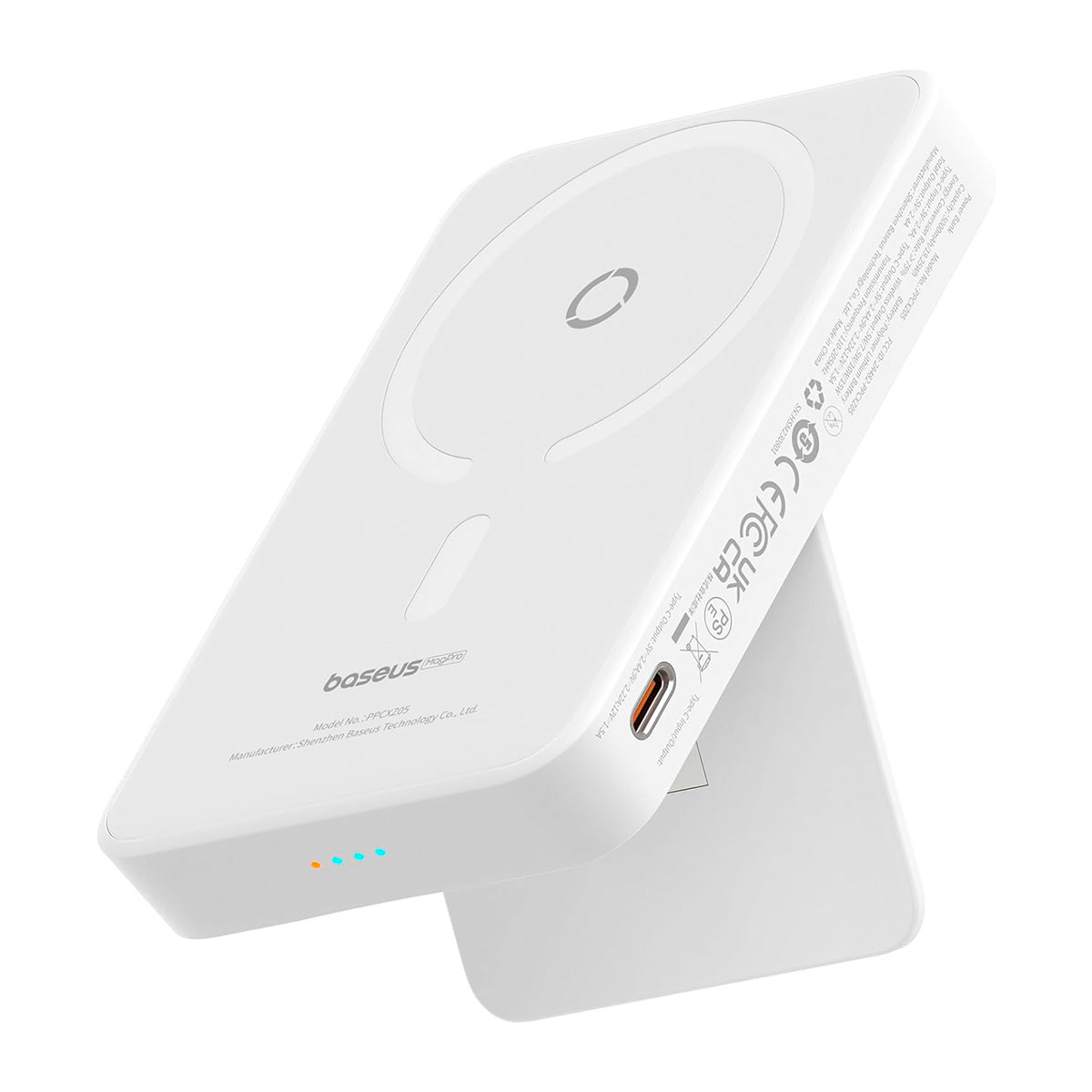 Power Bank Magnética 5000 Mah Pd 20w Baseus Magpro Con Soporte Y Usb-c Lateral Blanco