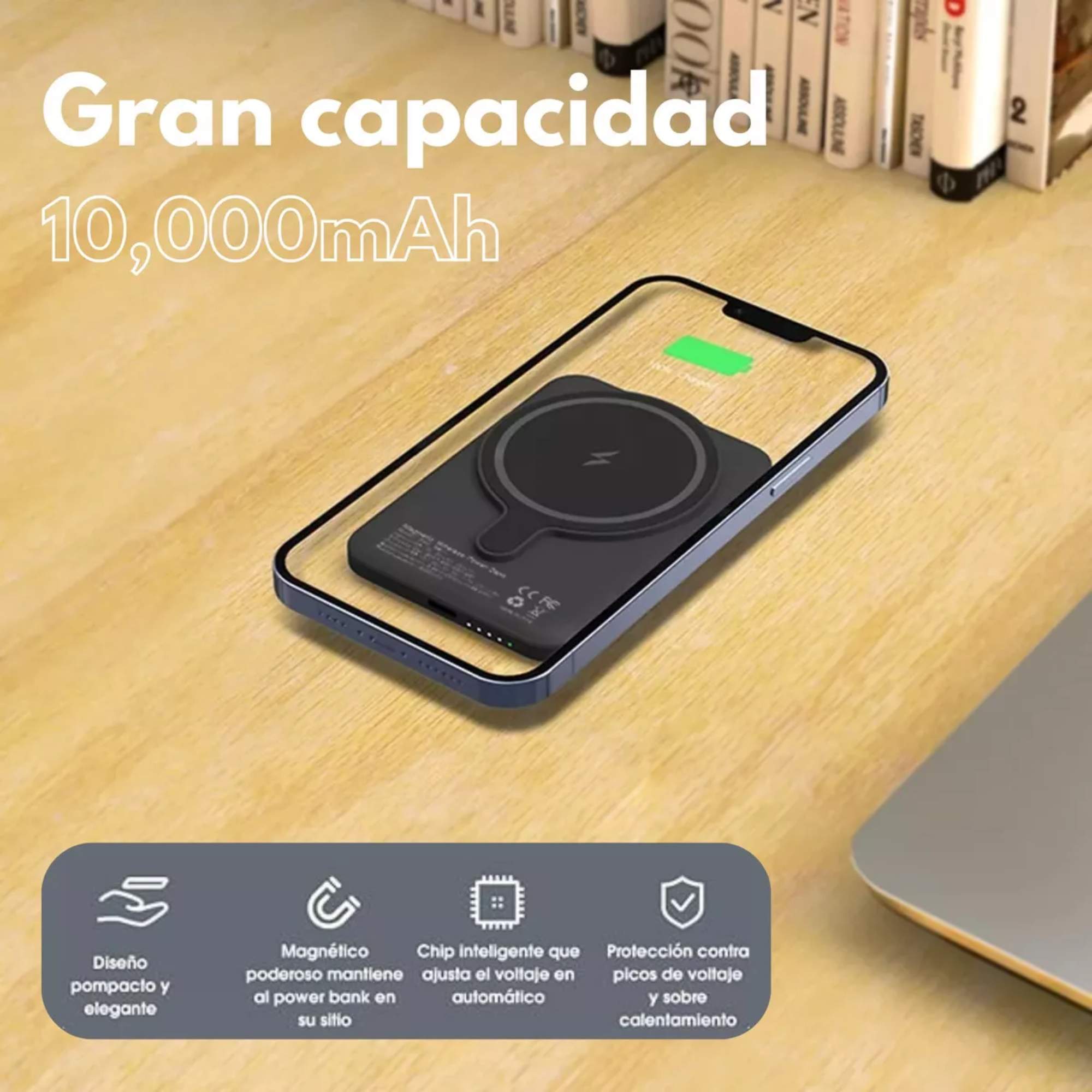 Foto 4 pulgar | Mr. Gadgets Power Bank 10,000 Mah, Carga Rápida Inalambrica, 15w, Batería Magnética, Cargador Portátil Ina